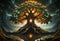 Glowing Yggdrasil Tree. Generative AI