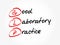 GLP - Good Laboratory Practice acronym, medical concept background