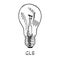 GLS lamp type, woodcut style design, hand drawn doodle, sketch