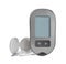 Glucometer and bottle with strips on white background. Diabetes testing kit