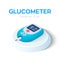 Glucometer isometric icon. Diabetes control and diagnostics. Handheld blood glucose measuring device. Checking blood sugar level