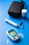 Glucometer ketometer lancet and strips for self-monitoring of blood glucose or ketones level. diabetes or keto diet