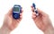 Glucometer and the lancing device in hands