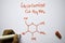 Glucosamine C16,H13,NO5 molecule written on the white board. Structural chemical formula. Education concept