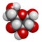 Glucose (D-glucose, dextrose) grape sugar molecule. Atoms are represented as spheres with conventional color coding: hydrogen (