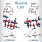 Glucose dextrose, D-glucose grape sugar molecule molecule. Alpha-glucose and beta-glucose. Structural chemical formula and