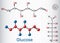 Glucose dextrose, D-glucose molecule. Linear form. Sheet of paper in a cage. Structural chemical formula and molecule model