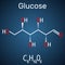 Glucose dextrose, D-glucose molecule. Linear form. Structural chemical formula on the dark blue background