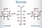 Glucose dextrose, D-glucose molecule. Ð¡yclic and acyclic forms. Structural chemical formula and molecule model