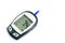 Glucose meter machine and numbers of glucose in the blood show on screen with sheet check