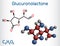 Glucuronolactone molecule. It is naturally occurring substance, used in energy drinks. Structural chemical formula and molecule