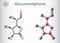 Glucuronolactone molecule. It is naturally occurring substance, used in energy drinks. Structural chemical formula and molecule