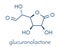 Glucuronolactone molecule. Used in food supplements and energy drinks. Skeletal formula.