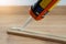 Glue for fitting of skirting or washboard, laminate floor, renovation of the house