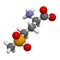 Glufosinate (phosphinothricin) nonselective herbicide molecule. 3D rendering.  Transgenic (GMO) crops have been created that are