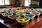 gluten-free meal prep containers lined up on a table