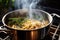 gluten-free pasta boiling in a pot with steam rising