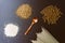 Gluten-free products: buckwheat, quinoa, einkorn polba, spelt, eincorn, emmer wheat pasta and soba buckwheat flour noodles