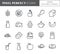 Gluten free products theme pixel perfect thin line icons. Set of elements of wheat, meat, fruits, cakes and other diet