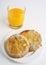 Gluten free toasted bread and orange juice