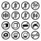 Gluten free warning signs vector set icons- no wheat on food, no bread, no cake, no dessert