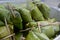 Glutinous rice steamed in banana leaf in steam pot