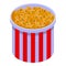 Gluttony popcorn basket icon, isometric style