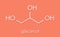 Glycerol (glycerin) molecule. Produced from fat and oil triglycerides. Used as sweetener, solvent and preservative in food and