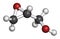 Glycidol molecule. 3D rendering. Atoms are represented as spheres with conventional color coding: hydrogen (white), carbon (grey