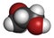 Glycidol molecule. 3D rendering. Atoms are represented as spheres with conventional color coding: hydrogen (white), carbon (grey