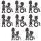 Glyph icons of disabled immovable people in different ages and gender