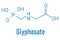 Glyphosate herbicide molecule. Skeletal chemical formula of glyphosate.