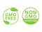 GMO free icons. Non GMO labels. Healthy organic food concept. No GMO design elements for tags, product packag, food