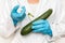 GMO scientist injecting liquid from syringe into zucchini