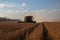 gmo soybean fields, with harvest in progress