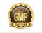 GMP Good Manufacturing Practice certified gold stamp on white background