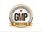 GMP Good Manufacturing Practice certified gold stamp on white background