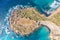 Gnejna and Ghajn Tuffieha bay on Malta island. Aerial view View from the top exactly of the coastlinescenic sliffs near the