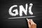 GNI - Gross National Income is the total amount of money earned by a nation`s people and businesses, acronym business concept on b