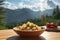 Gnocchi Dish with Dolomites Mountain Range Backdrop