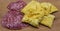 Gnocco fritto or Crescentine with slices of salami, traditional italian food from Modena or Bologna, Italy