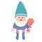 Gnome with a bouquet of flowers in front of it, isolated on a white background. Gnome gives a bouquet for Valentine s Day. Vector