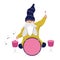 Gnome drummer playing drumms sitting on chair.