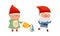 Gnome family daily routine activities. Cute scandinavian gnomes in red caps watering flowers and running cartoon vector