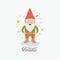 Gnome fantastic character with costume and colorful sparks and stars on white background