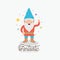 Gnome fantastic character greeting expression with costume and colorful sparks and stars on white background