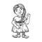 Gnome girl engraving vector illustration