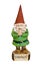 Gnome with red pointed hat in prayer position with word Gnomaste