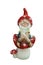 Gnome sitting on mushroom top. On a white background.