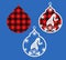 Gnome with a snowflake on the background of a Christmas tree toy with a buffalo plaid